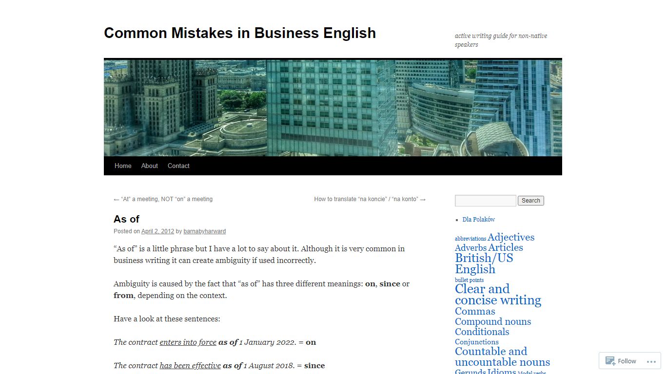 As of | Common Mistakes in Business English