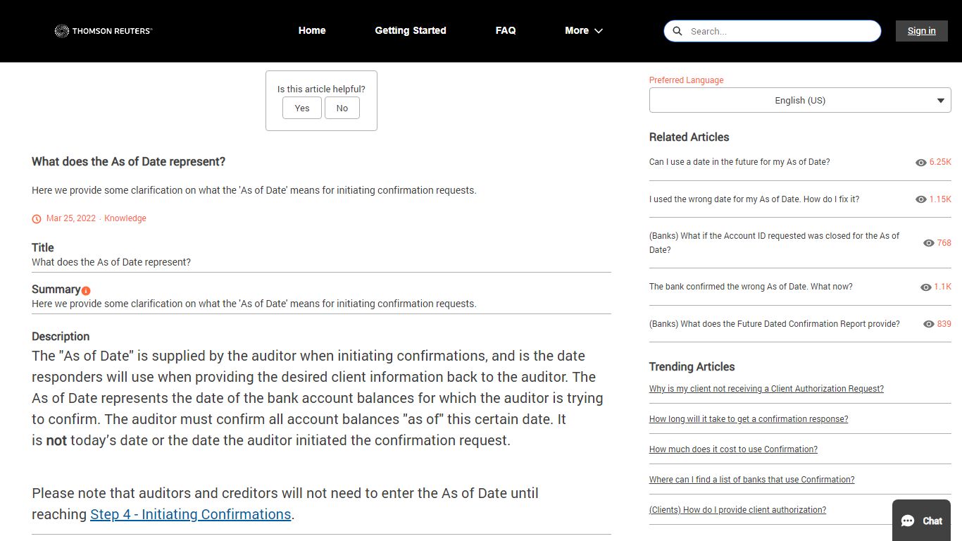 What does the As of Date represent? - force.com